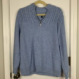 Karen Scott Heather blue long sleeved 1/4 zipper sweater size large. 100% cotton